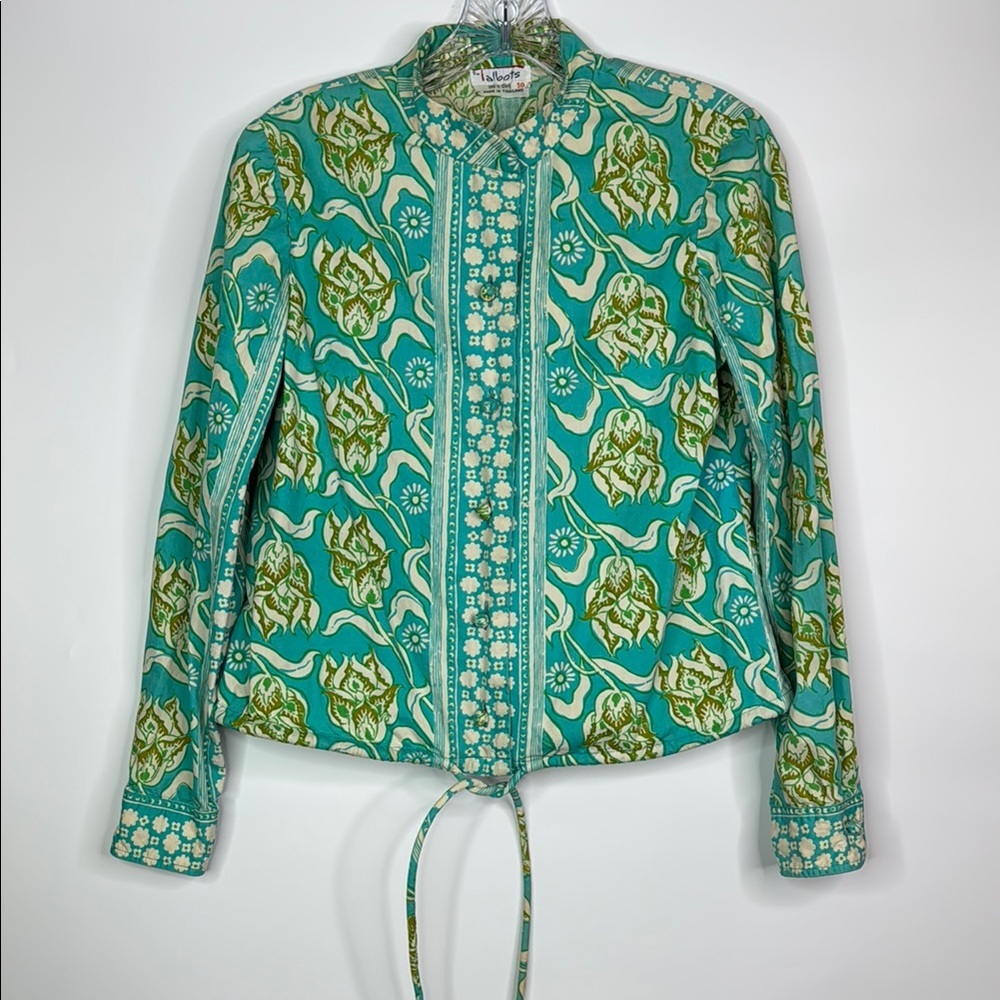 Talbots Turquoise Long Sleeve Button Up Cotton Blouse Size 10